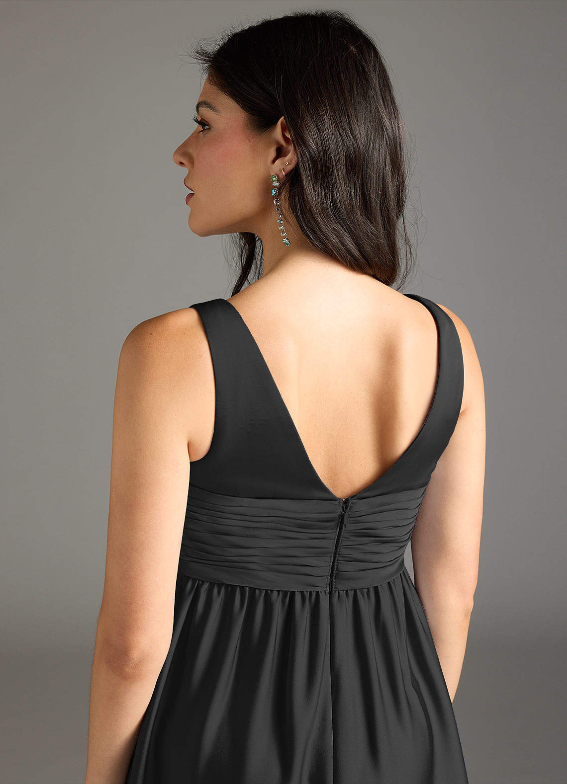 Azazie Yetta Maternity Bridesmaid Dresses A-Line Pleated Stretch Satin Floor-Length Dress image4