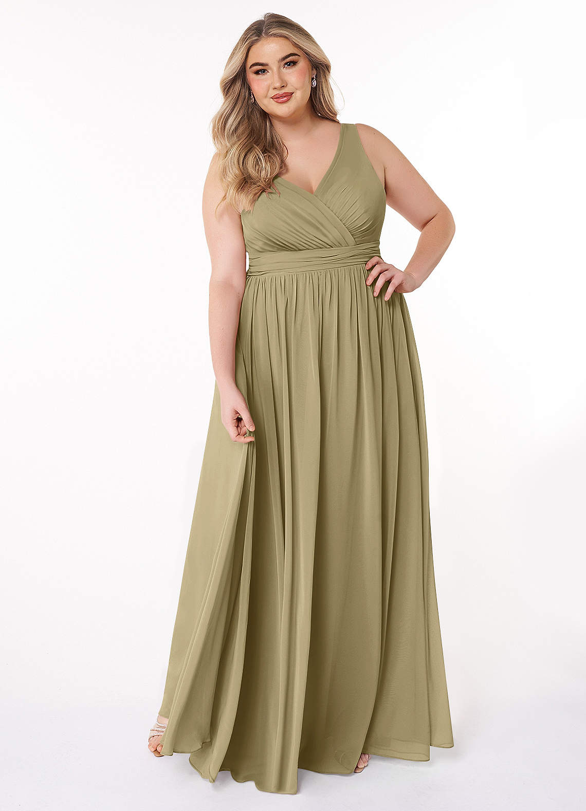 Azazie Kora Bridesmaid Dresses Moss Green A-Line Pleated Chiffon Dress image1