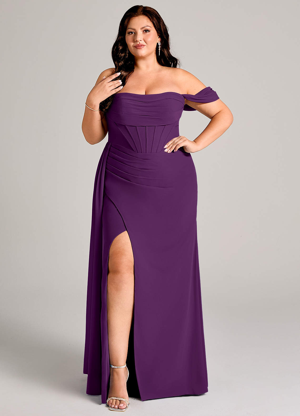 Azazie Amyra Bridesmaid Dresses Grape Sheath Off the Shoulder Chiffon Convertible Dress image1