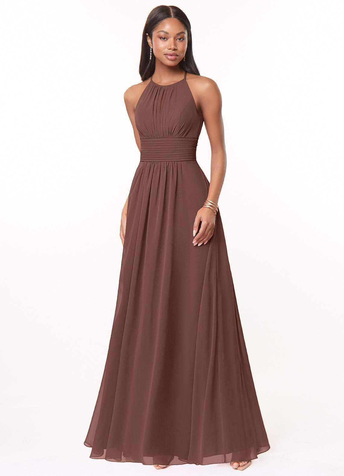 Azazie Bonnie Bridesmaid Dresses Espresso A-Line Keyhole Ruched Chiffon Dress image1