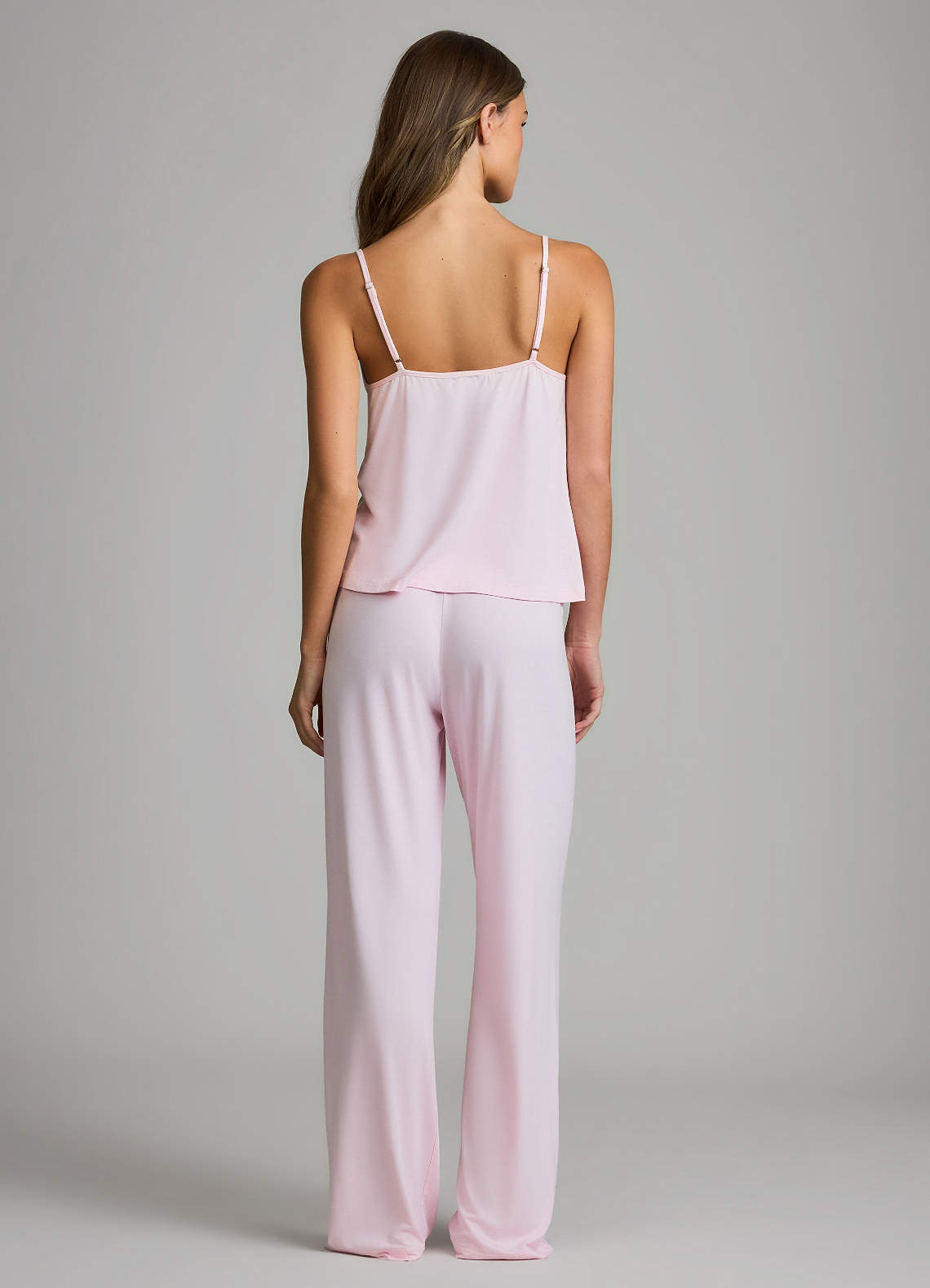 front Soft Rayon Lace Trim Cami & Wide-Leg Pants Pajama Set