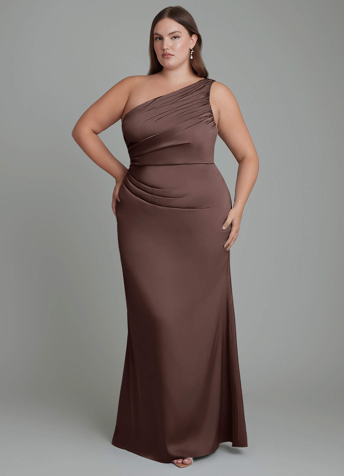 Azazie Akilah Brudtärnklänningar Klänning av Sjöjungfru i Stretch Satin One-shoulder Ganache image1