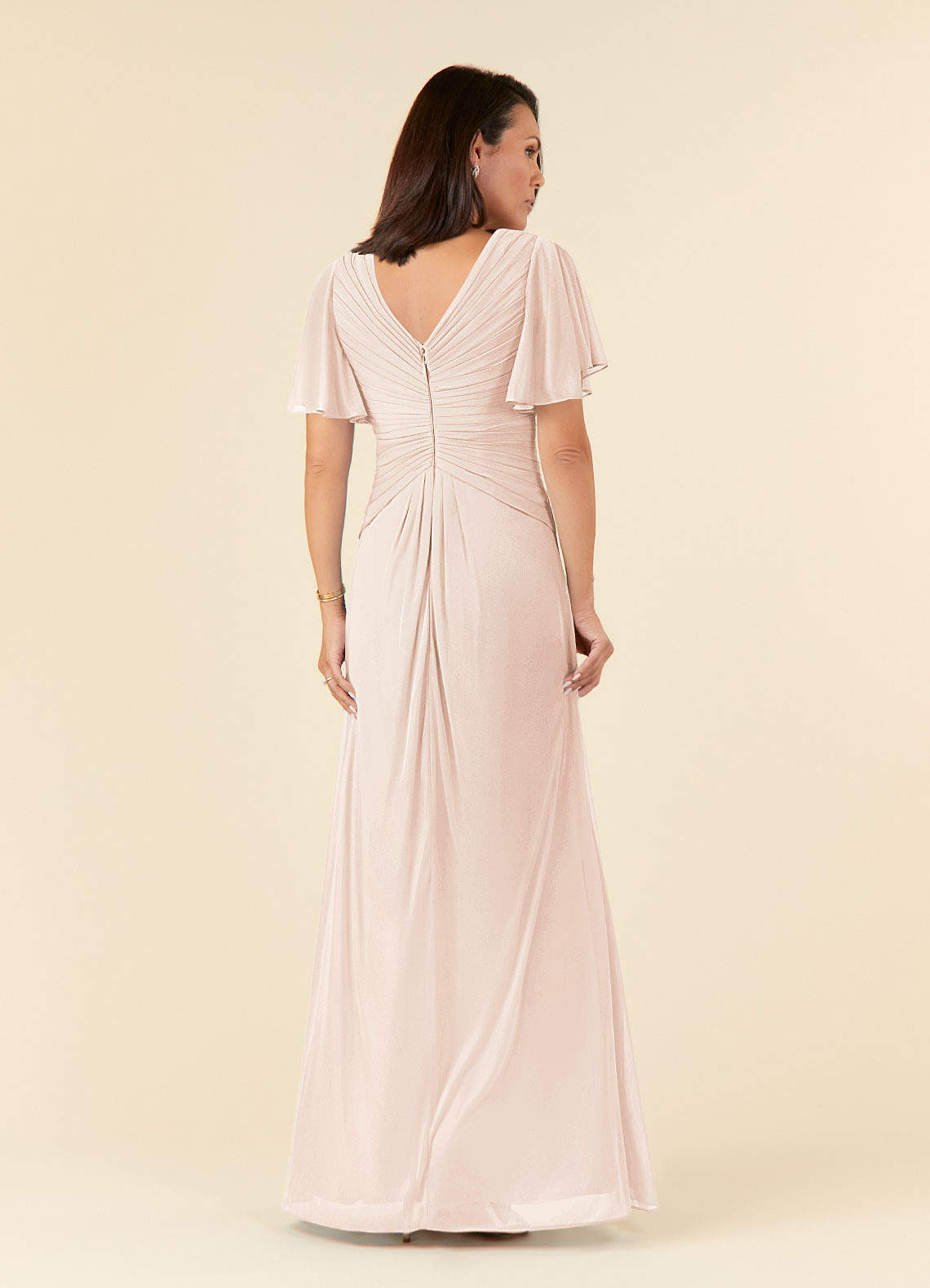 Azazie Emmeline Mother of the Bride Dresses Blushing Pink A-Line V-Neck Pleated Mesh Dress image1
