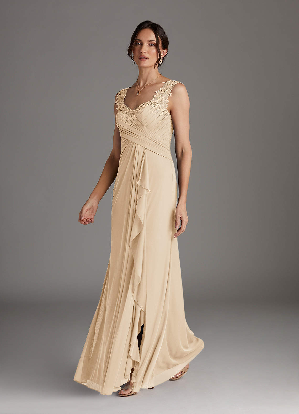Azazie Edelin Champagne A-Line Sweetheart Neckline Pleated Mesh