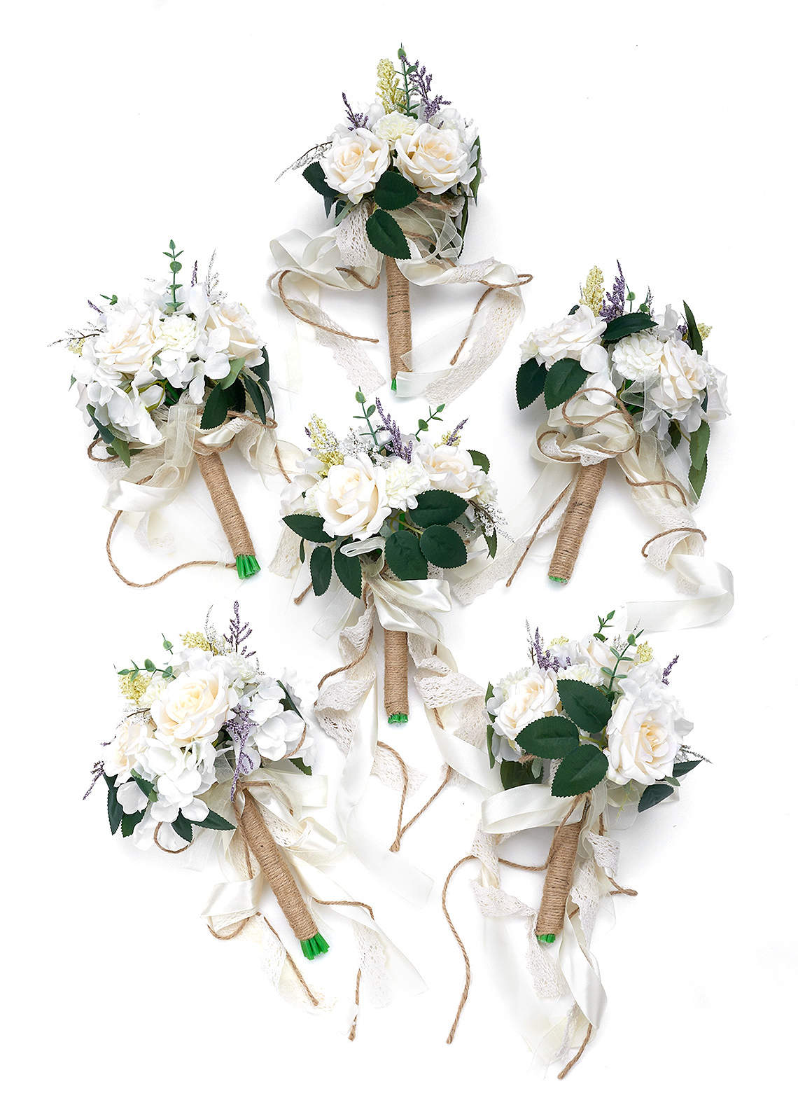 front 6PC Bridal and Bridesmaids Bouquets