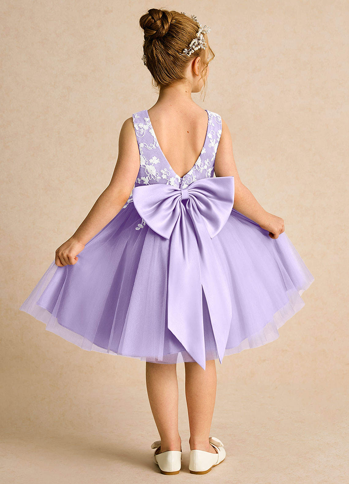 Azazie Butterfly Flower Girl Dresses Lilac A-Line Lace Dress image1
