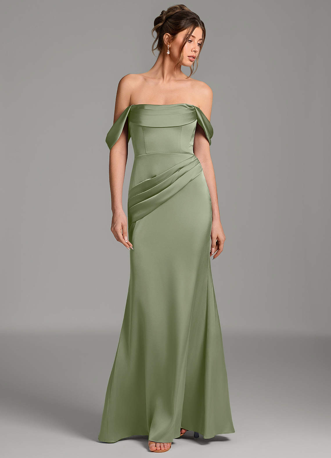 Azazie Alanis Pistachio Stretch Satin Bridesmaid Dresses