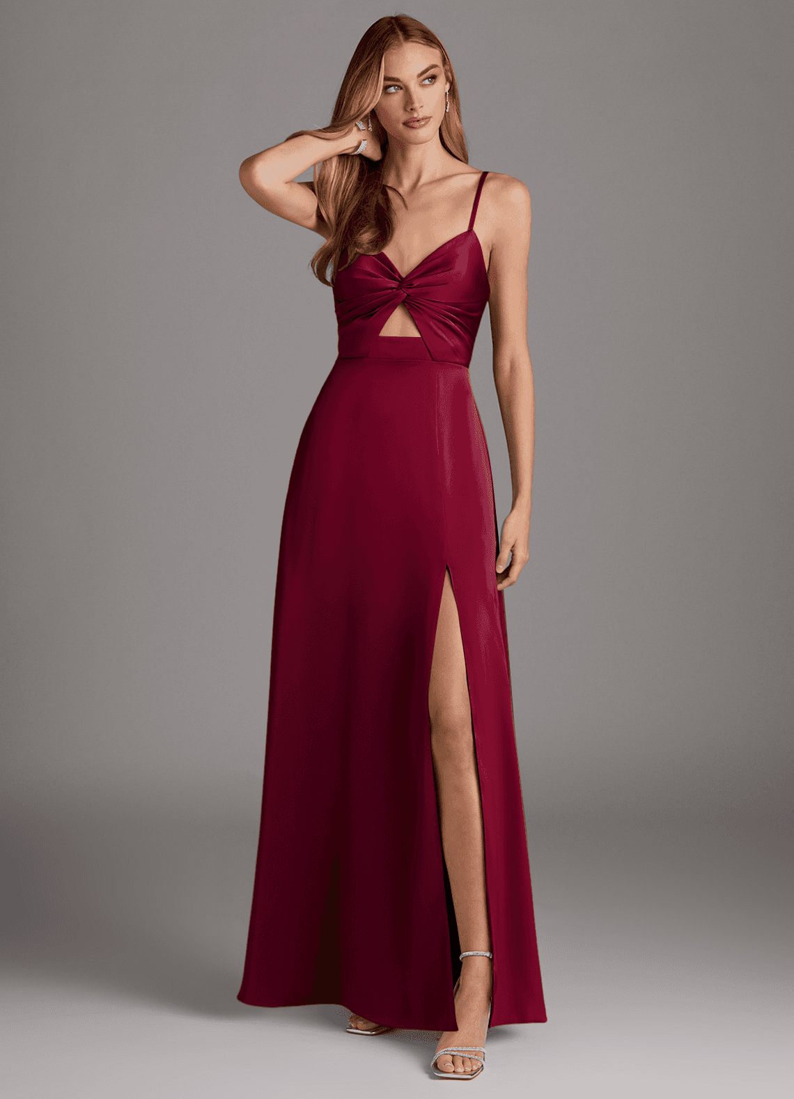 Azazie Jenna Brautjungfernkleider A-Linie Plissee Stretch-Satin Kleid Burgunderrot image1