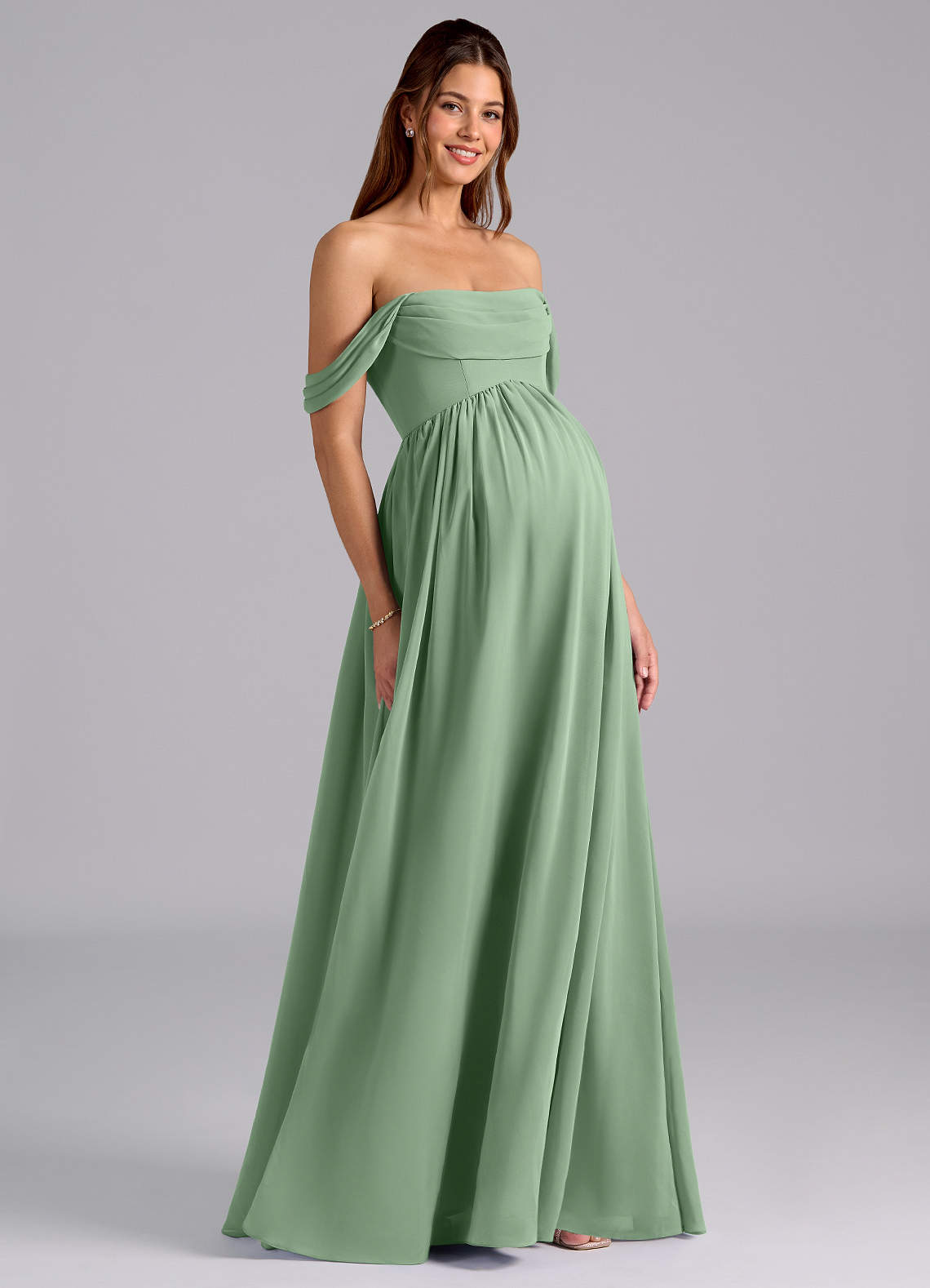 Azazie Saige Maternity Bridesmaid Dresses A-Line Pleated Chiffon Floor-Length Dress image1