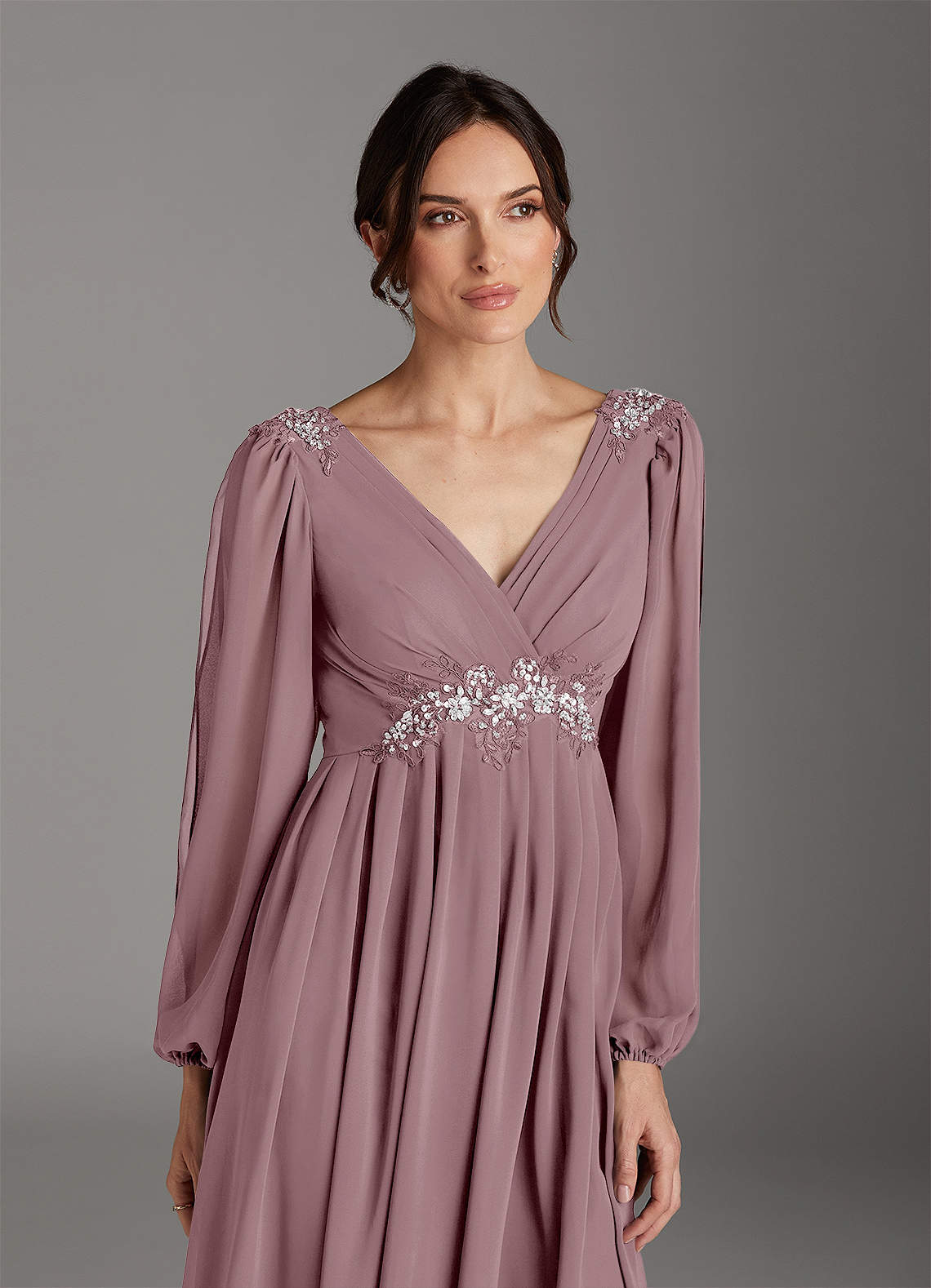 Azazie Gypsy Mother of the Bride Dresses Dusty Rose A-Line V-Neck Sequins Chiffon Dress image5