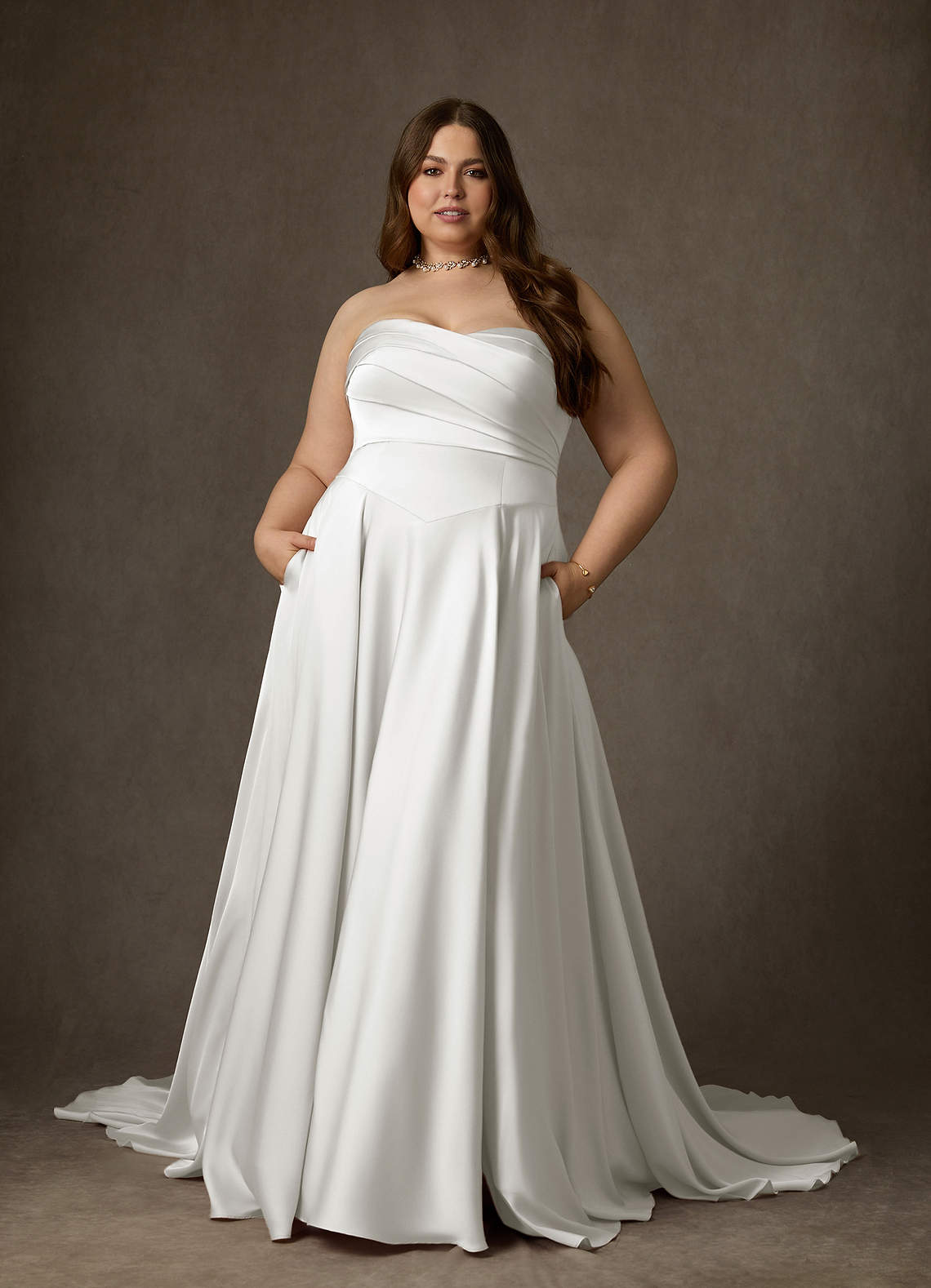 Azazie Alta Wedding Dresses Diamond White A-Line Strapless Stretch Satin Dress image13