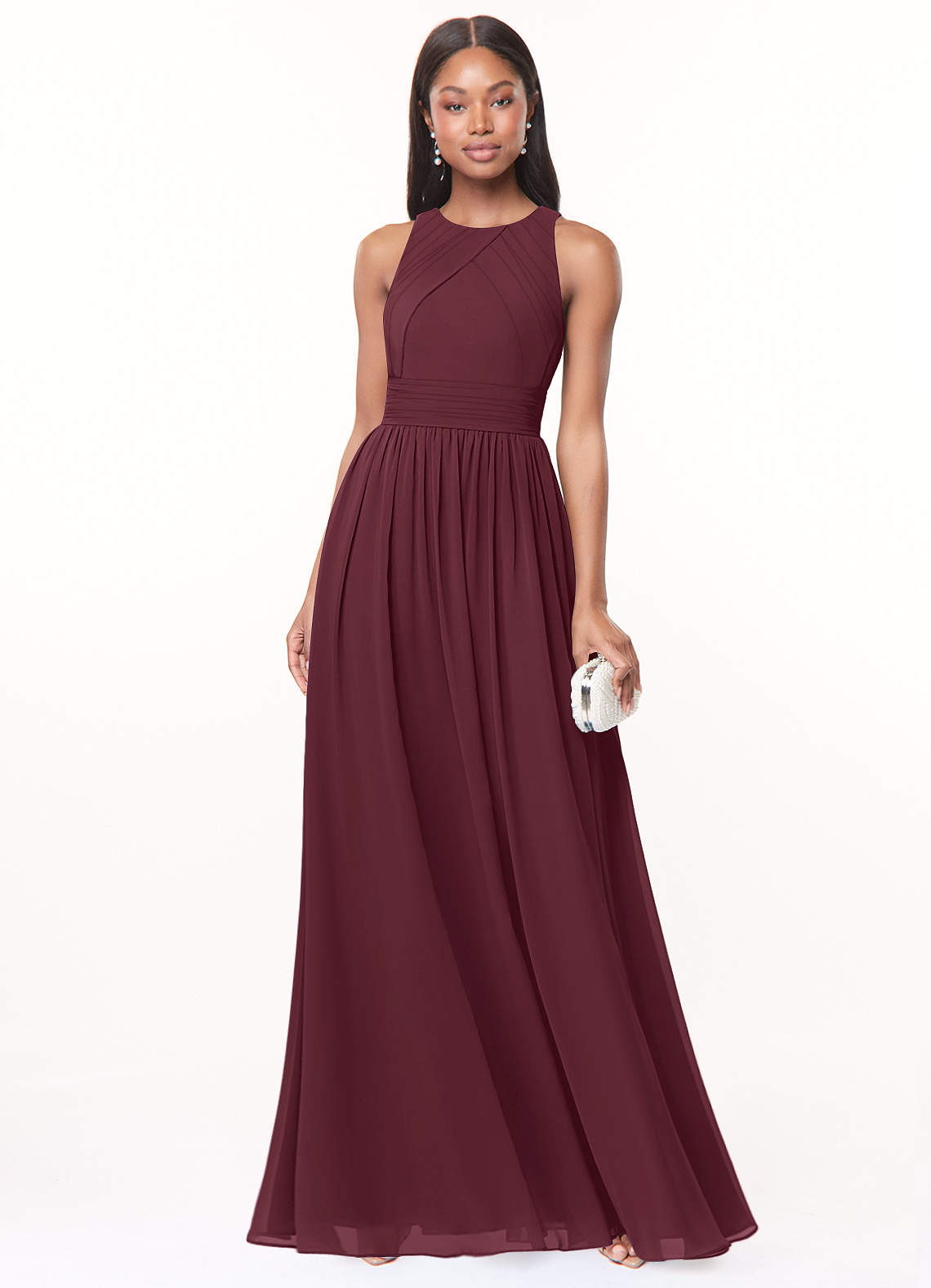 Azazie Harper Bridesmaid Dresses Cabernet A-Line Pleated Chiffon Dress image1