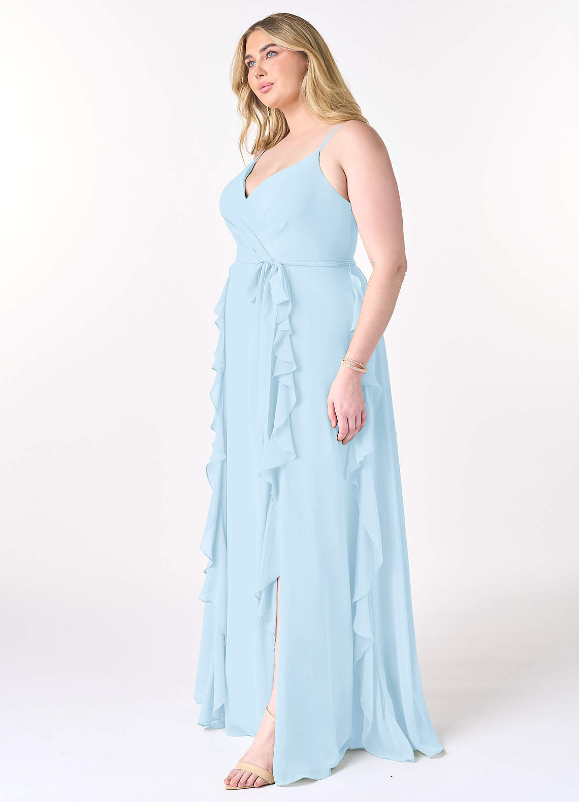 Azazie Peyton Bridesmaid Dresses Sky Blue A-Line Ruched Chiffon Dress image8