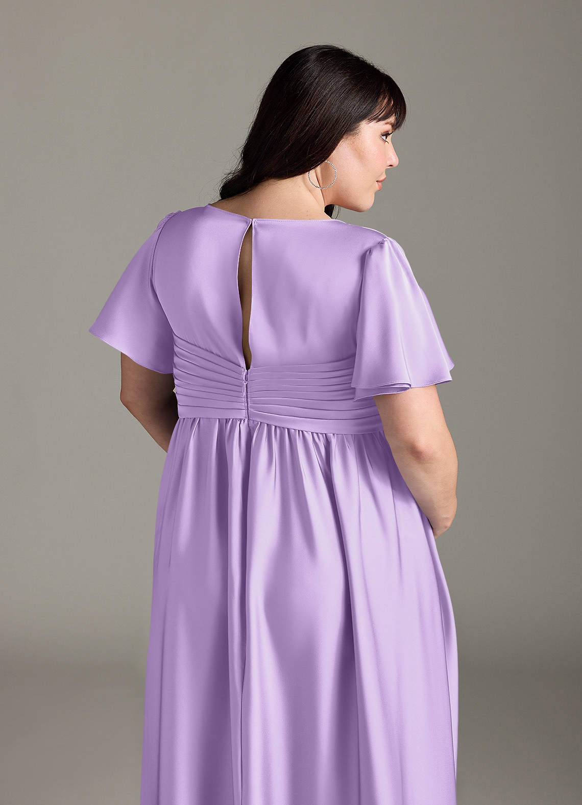 Azazie Verna vestidos de dama de honor de maternidad Vestido de Corte en A Volante Hasta el suelo Satén Elástico image9