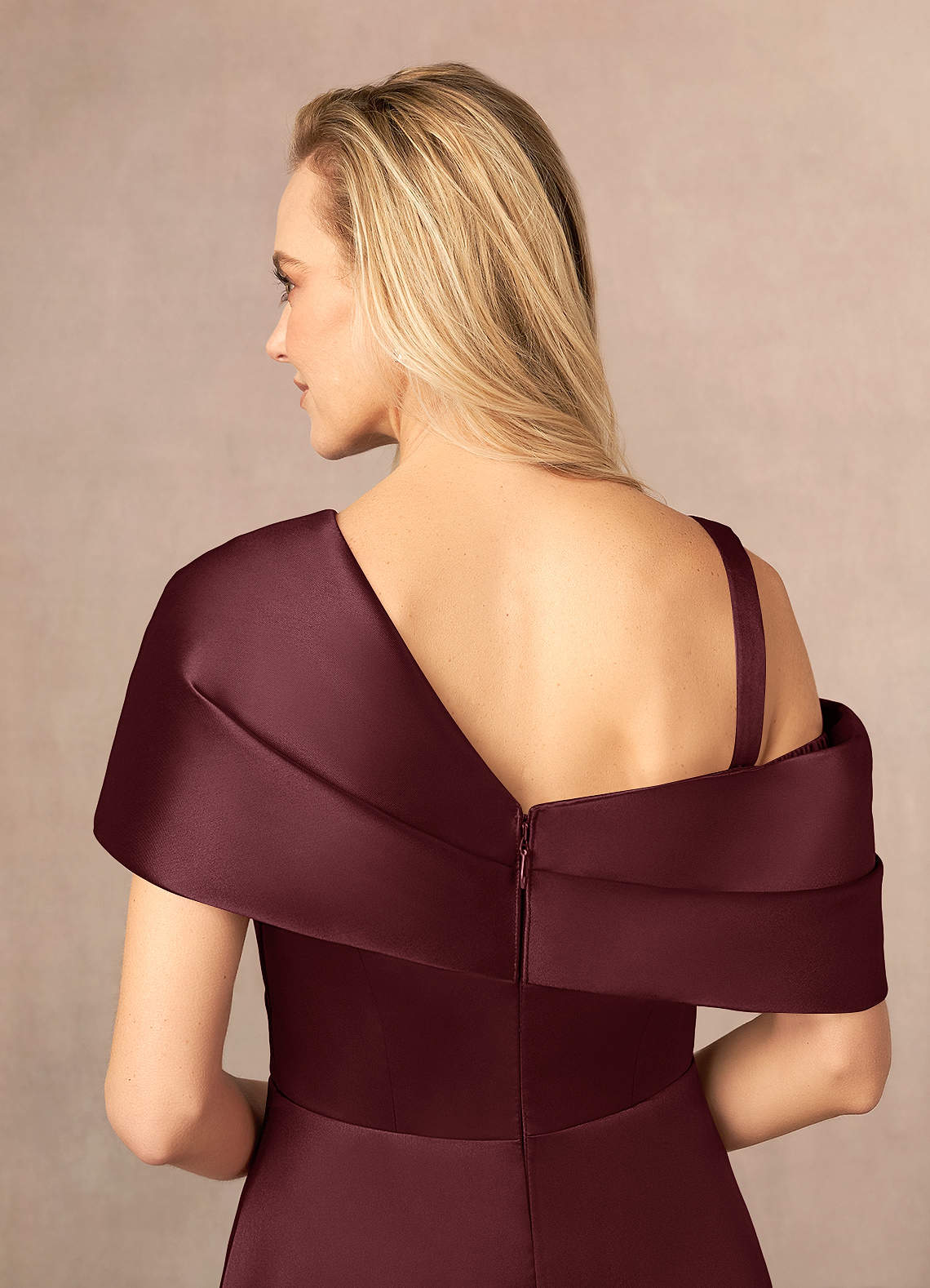 Azazie Marissa Mother of the Bride Dresses Cabernet A-Line Pleated  Mikado Dress image2