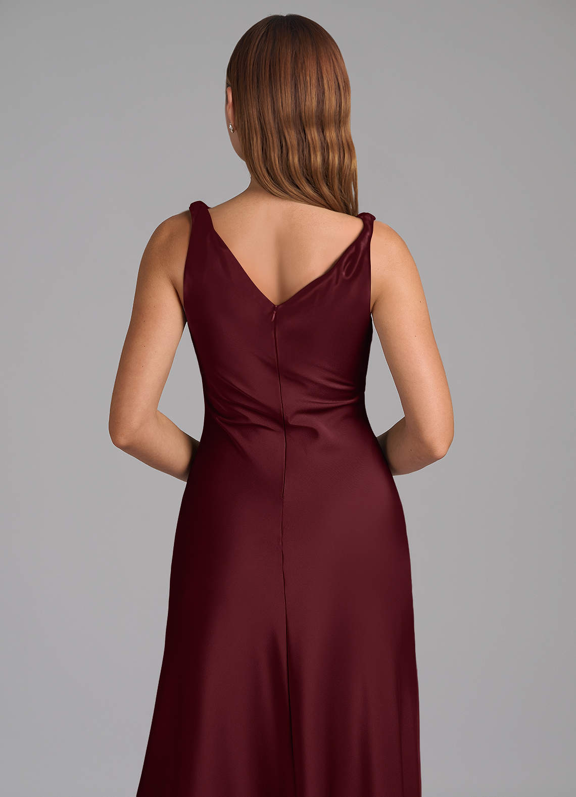 Azazie Nerine Bridesmaid Dresses Cabernet A-Line Pleated Stretch Satin Dress image1