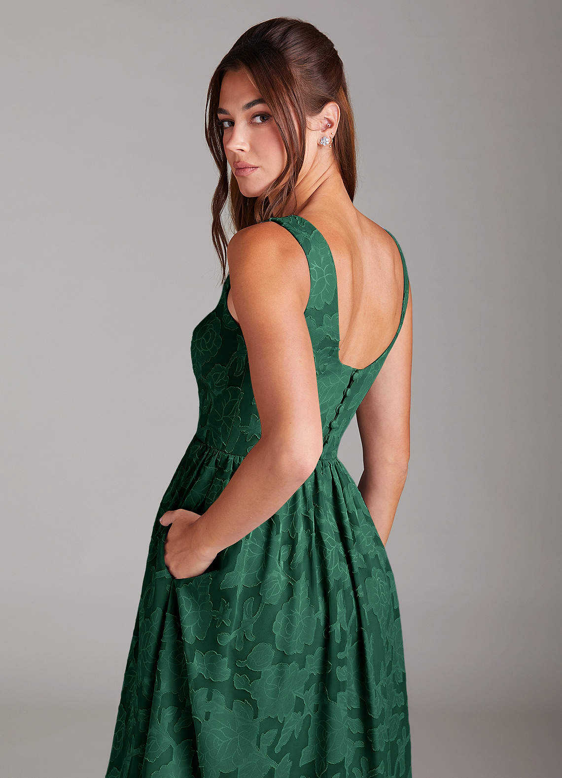 alissa midi dress green Azazie Ready to Ship Dark Floral Burnout Bridesmaid Dresses Military ball