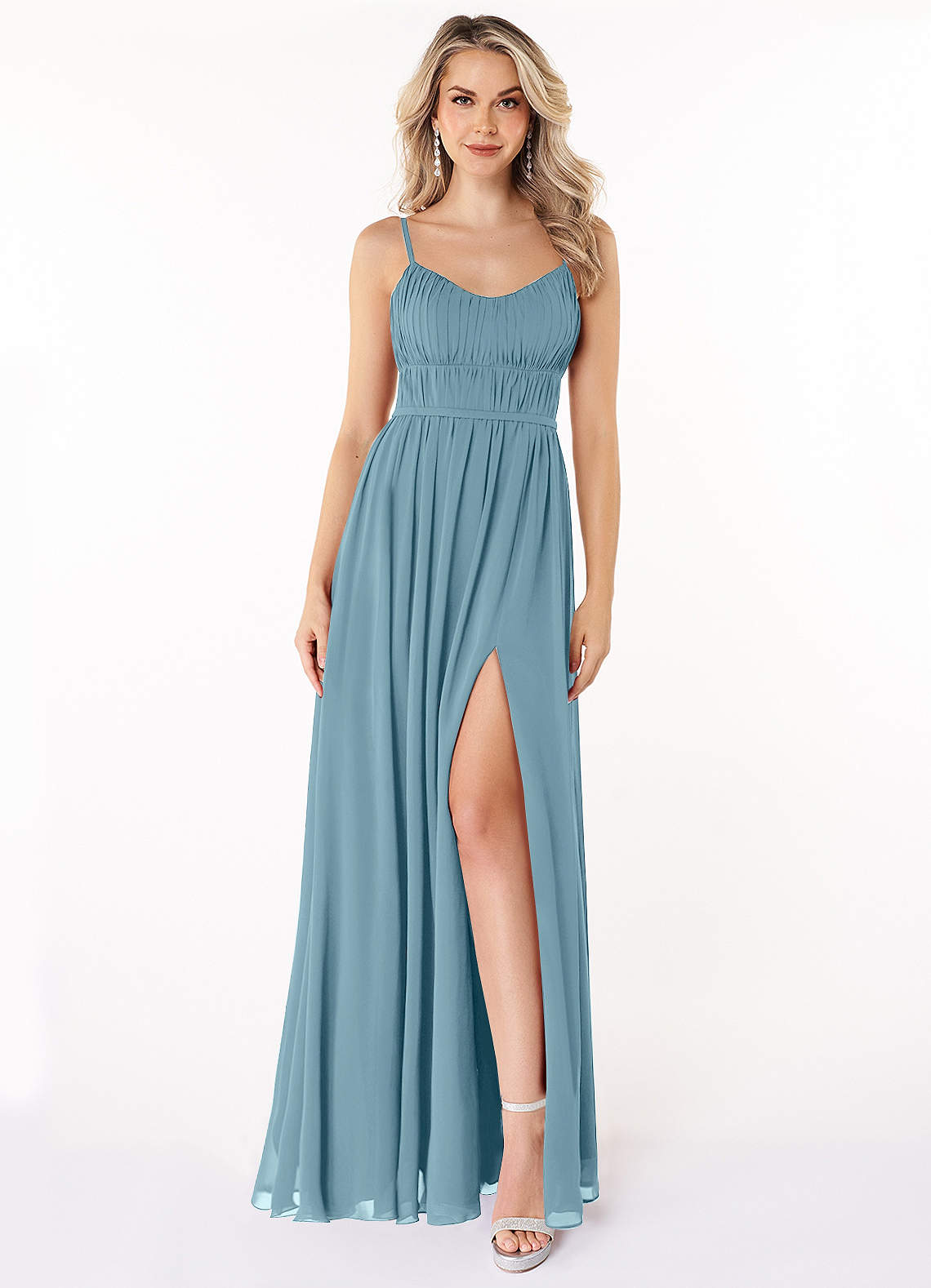 Azazie Yanelie Bridesmaid Dresses Moody Blue A-Line Scoop Pleated Chiffon Dress image1