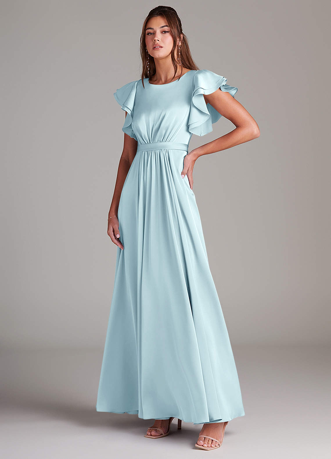 modest teal bridesmaid dresses Azazie Daphne Cloud Blue Strapless Draped Fitted Long custom dresses Shirt Size:L Sleeveless Dress Length