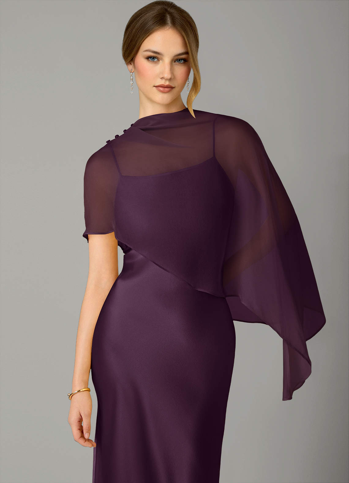 Azazie Jaleesa Bridesmaid Dresses Plum Sheath High Neck Stretch Satin Dress image1