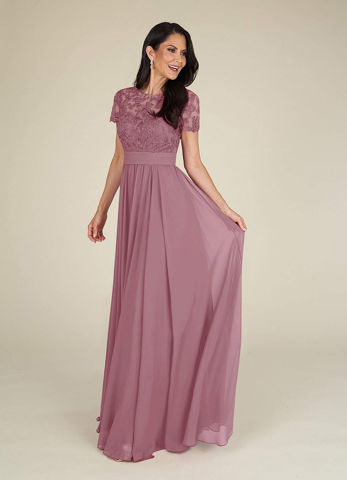 Azazie Annette Mother of the Bride Dresses Vintage Mauve A-Line Lace Chiffon Dress image1