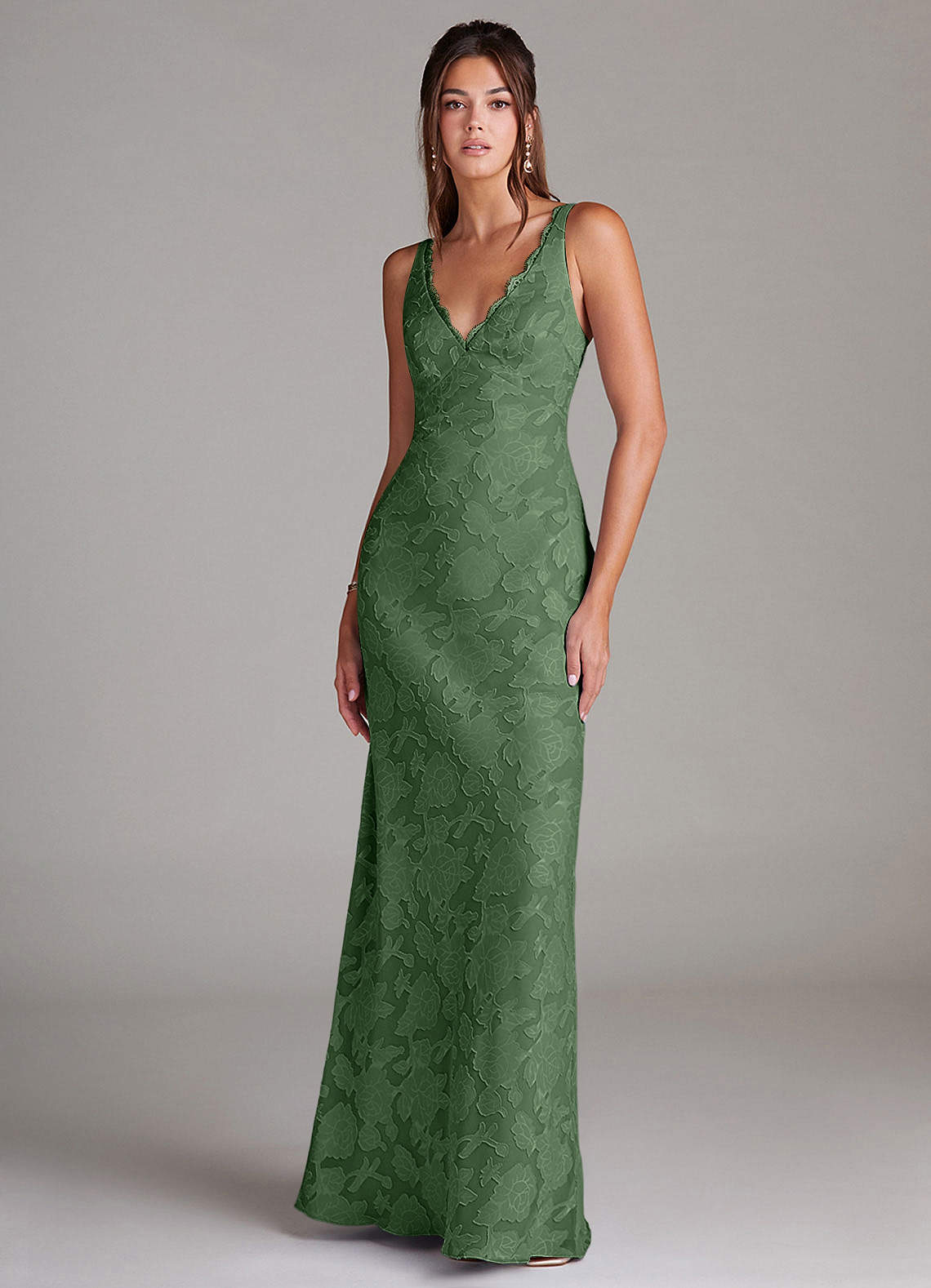 Azazie Tianna Bridesmaid Dresses Eucalyptus Sheath Lace Floral Burnout Dress image1