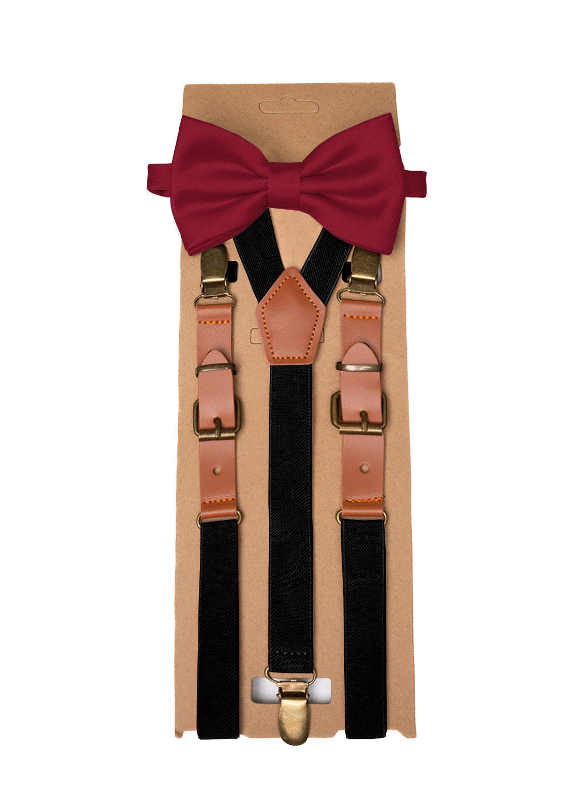 front Matching Matte Satin Pre-Tied Bow Tie & Suspenders Set