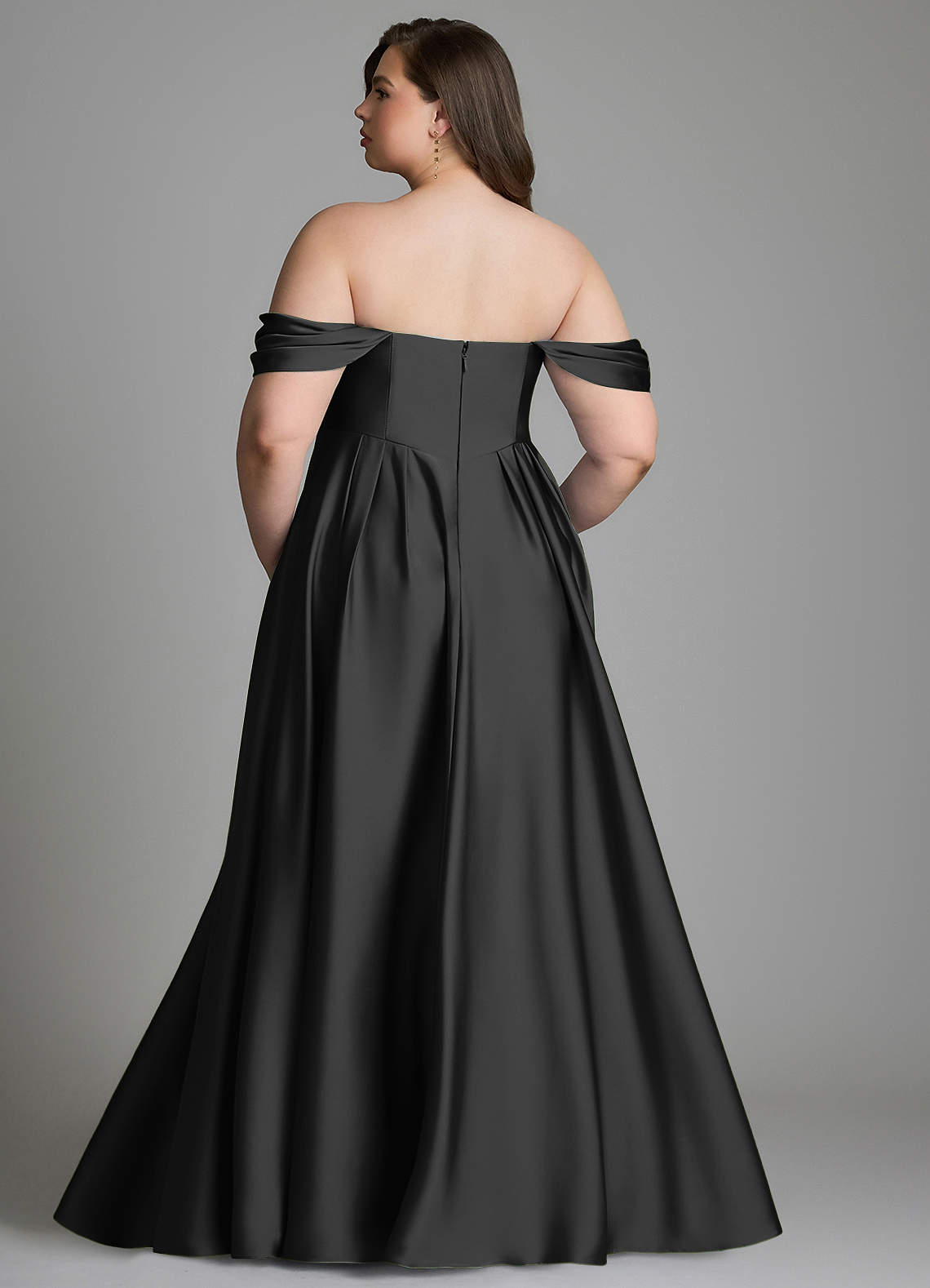 Azazie Loisa Bridesmaid Dresses Black A-Line Off the Shoulder Stretch Satin Dress image8