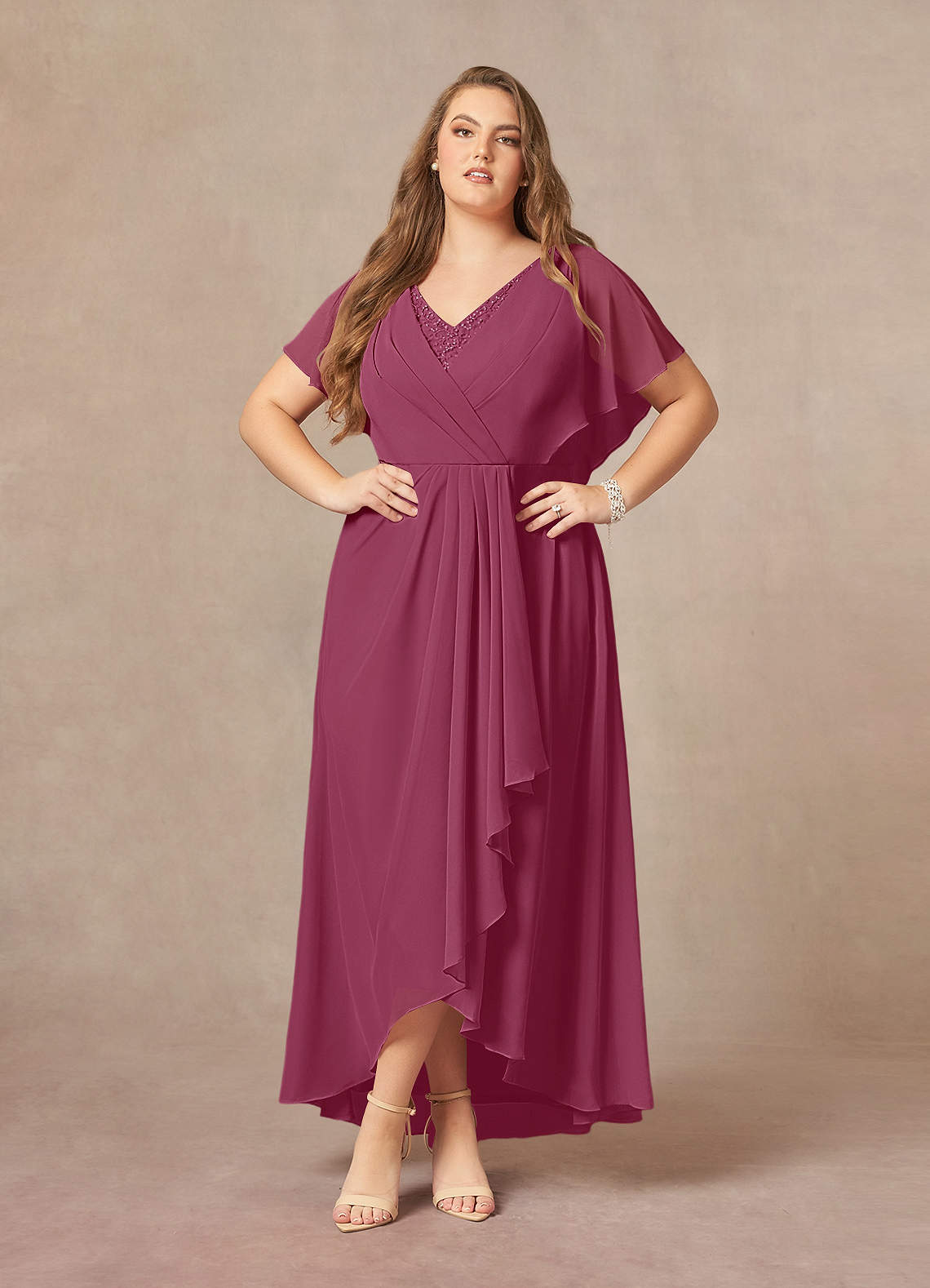 Azazie Eliza Mother of the Bride Dresses Mulberry A-Line V-Neck Pleated Chiffon Dress image1