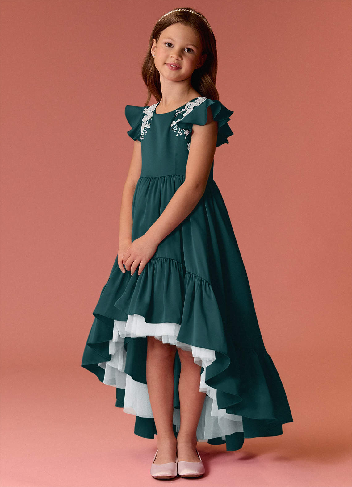 Barbie ♥ Azazie Flower Girl Dresses Pine A-Line Lace Stretch Satin Dress image2