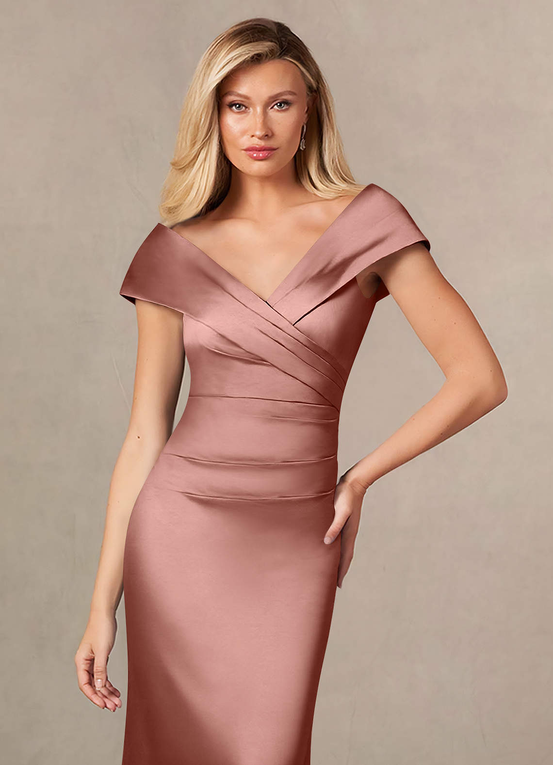 Azazie Ludlow Mother of the Bride Dresses Rosette Mermaid Pleated Stretch Satin Dress image5