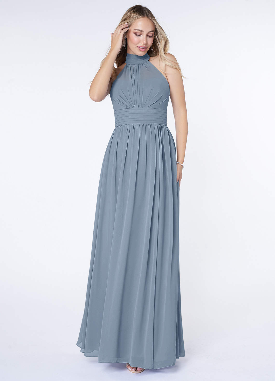 Azazie Iman Bridesmaid Dresses Dusty Blue A-Line A-Line Ruched Chiffon Dress image3