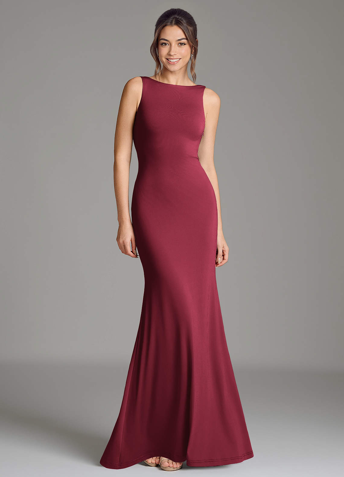 burgundy jersey dress Azazie Gwen Crafted from a breathable color_Wine Buy Women's Dresses Brown US Size:US12