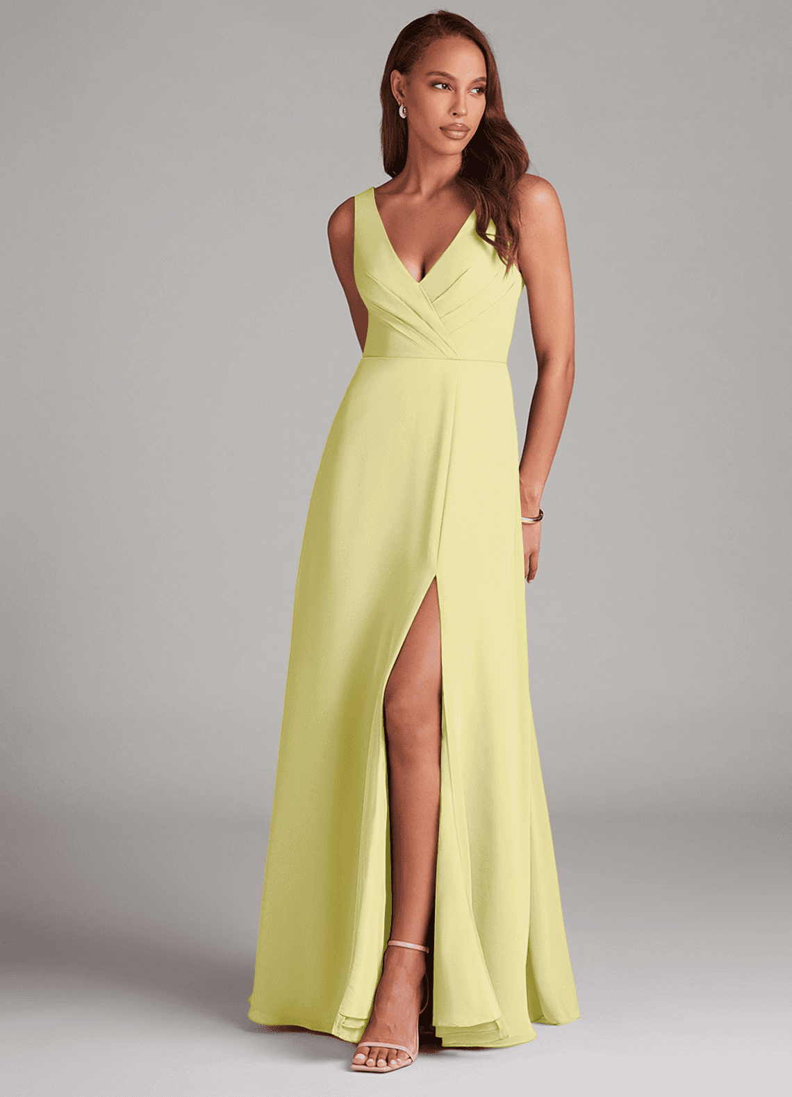 Azazie Nelly Bridesmaid Dresses Lemon Sorbet A-Line Pleated Chiffon Dress image1