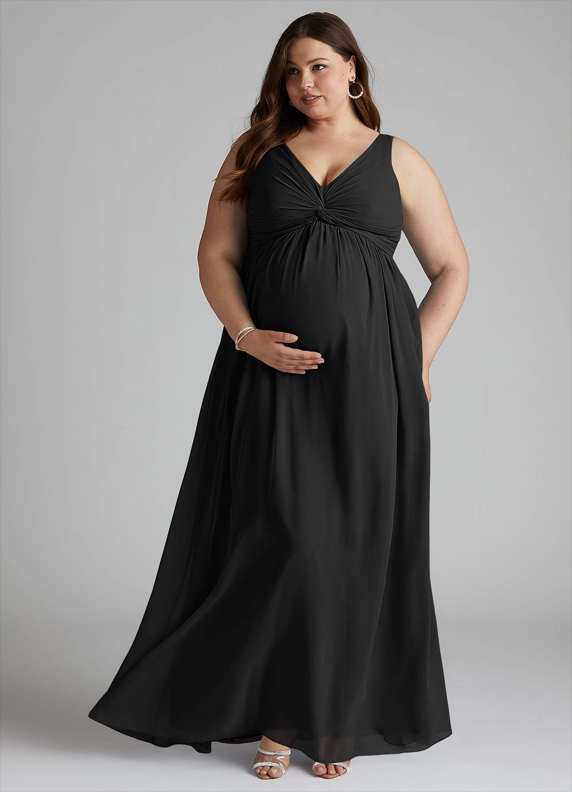 Azazie Yetta Maternity Bridesmaid Dresses A-Line V-Neck Gathered Chiffon Floor-Length Dress image6