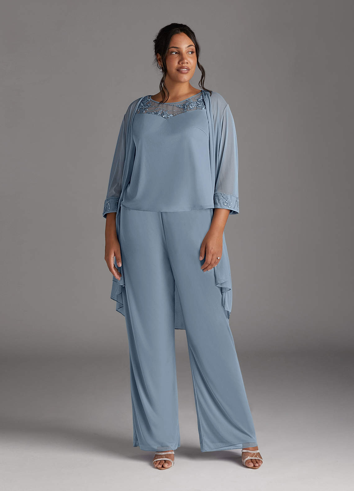 Azazie Frances Mother of the Bride Dresses Dusty Blue Jumpsuit/Pantsuit Scoop Mesh Dress image10