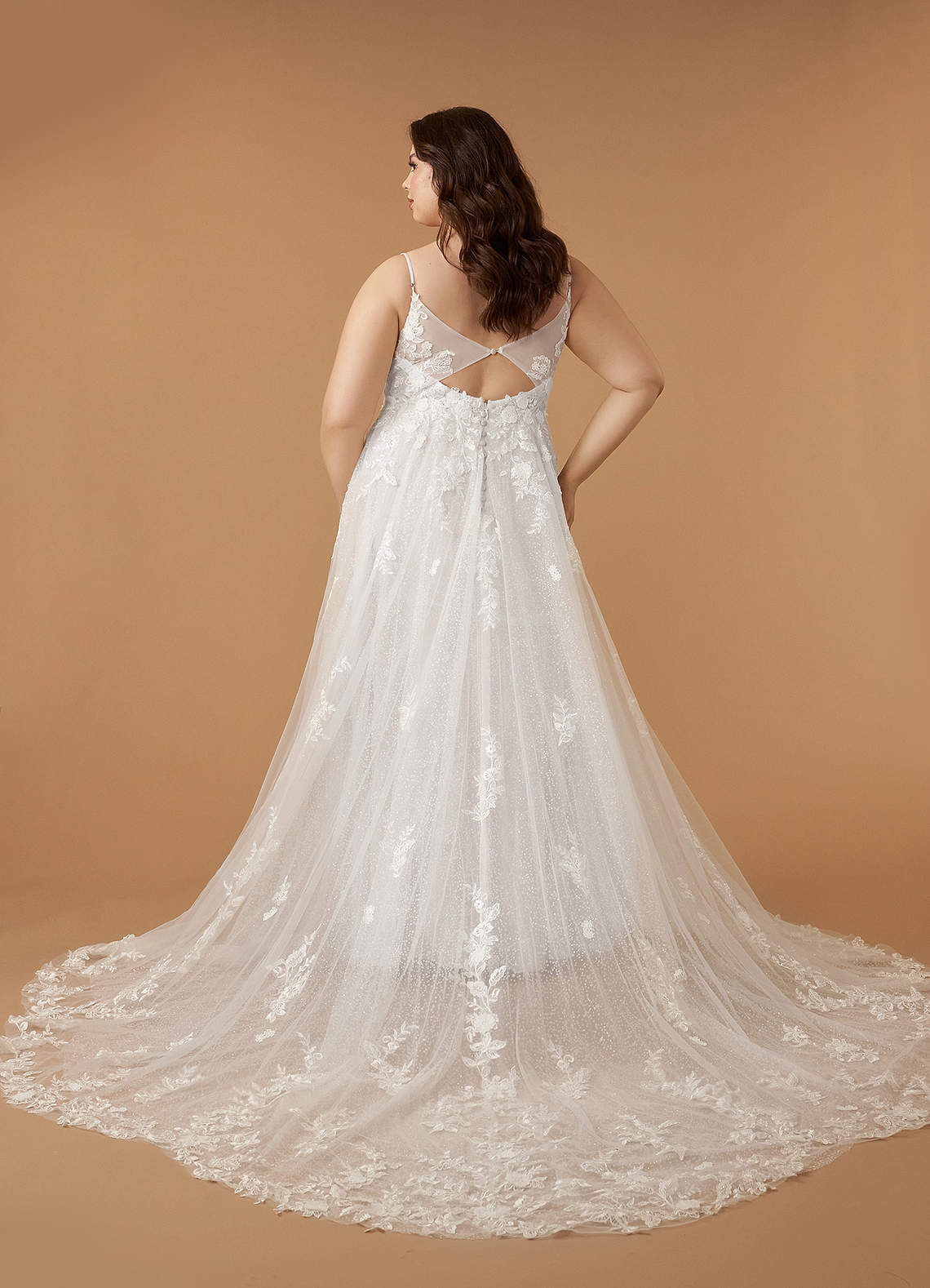 Azazie Arabelle Wedding Dresses Diamond White A-Line V-Neck Lace Tulle Dress image9