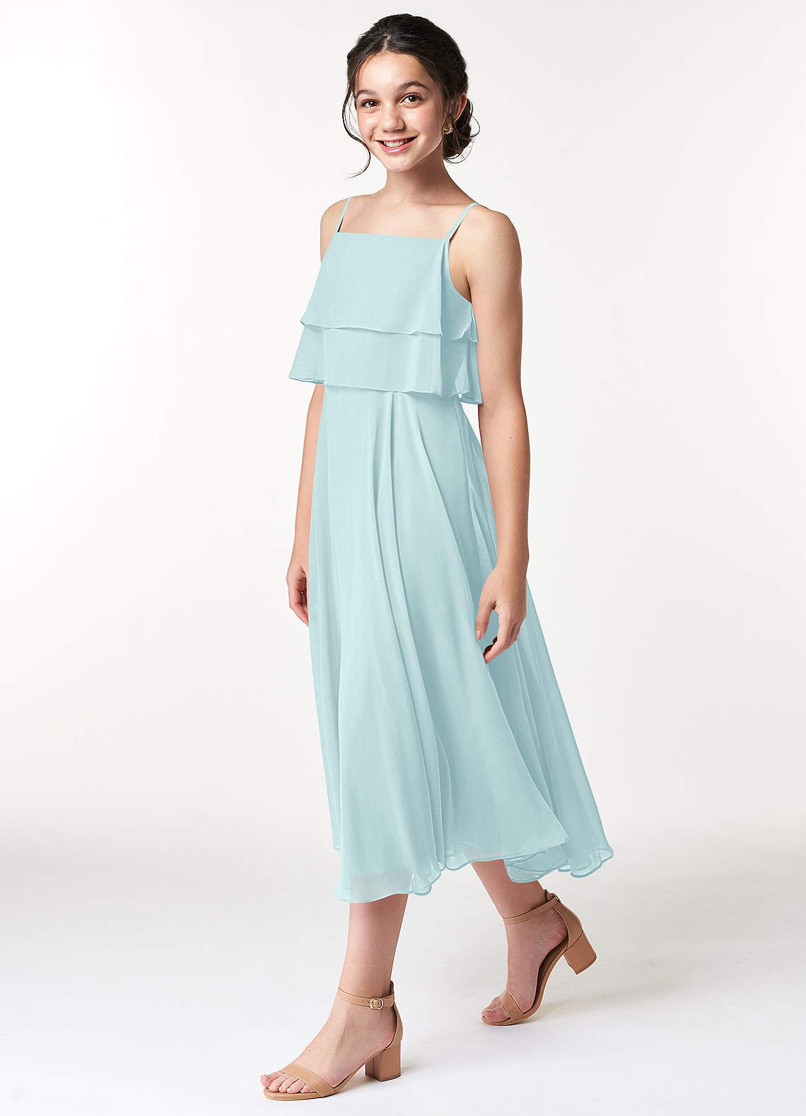 Azazie Ensley Junior Abito A-Line in Chiffon Plissettato Sea Glass image2