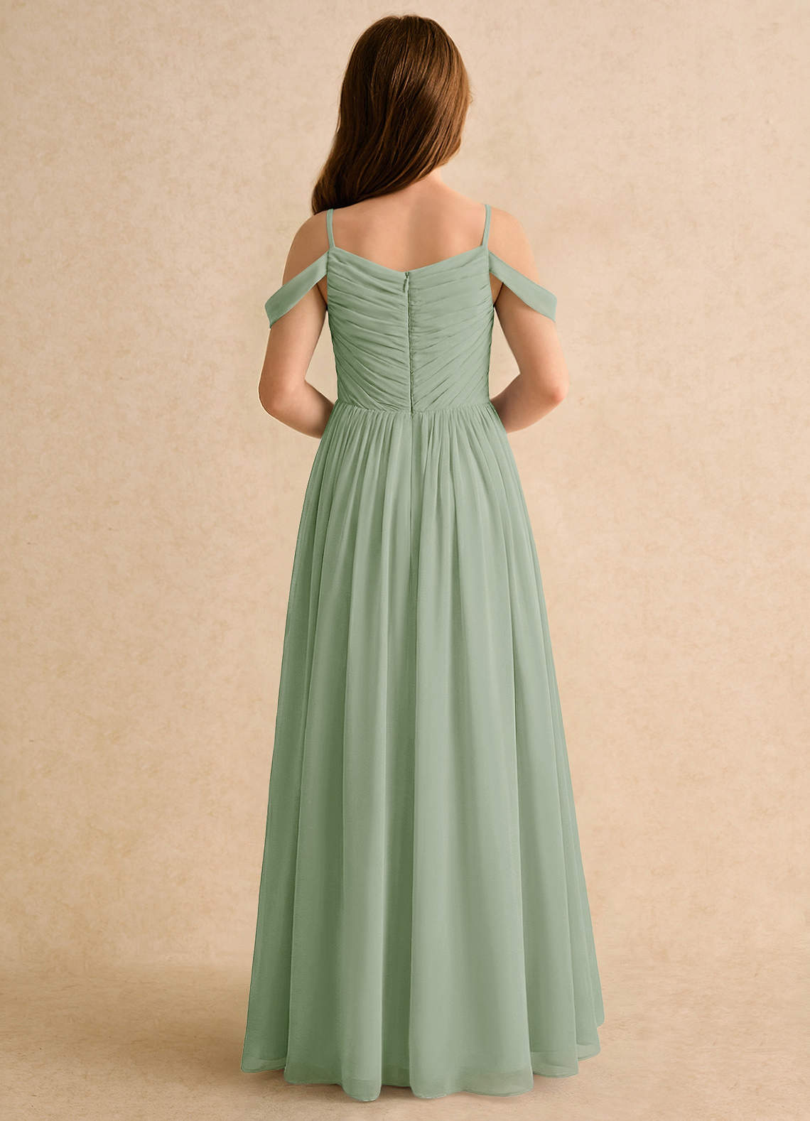 Azazie Chelo Girls Formal Flower Girl Dresses Dusty Sage A-Line Pleated Chiffon Dress image1