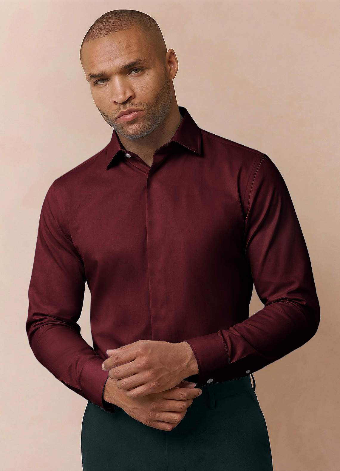 front Noah Burgundy Performance Stretch Dress Shirt