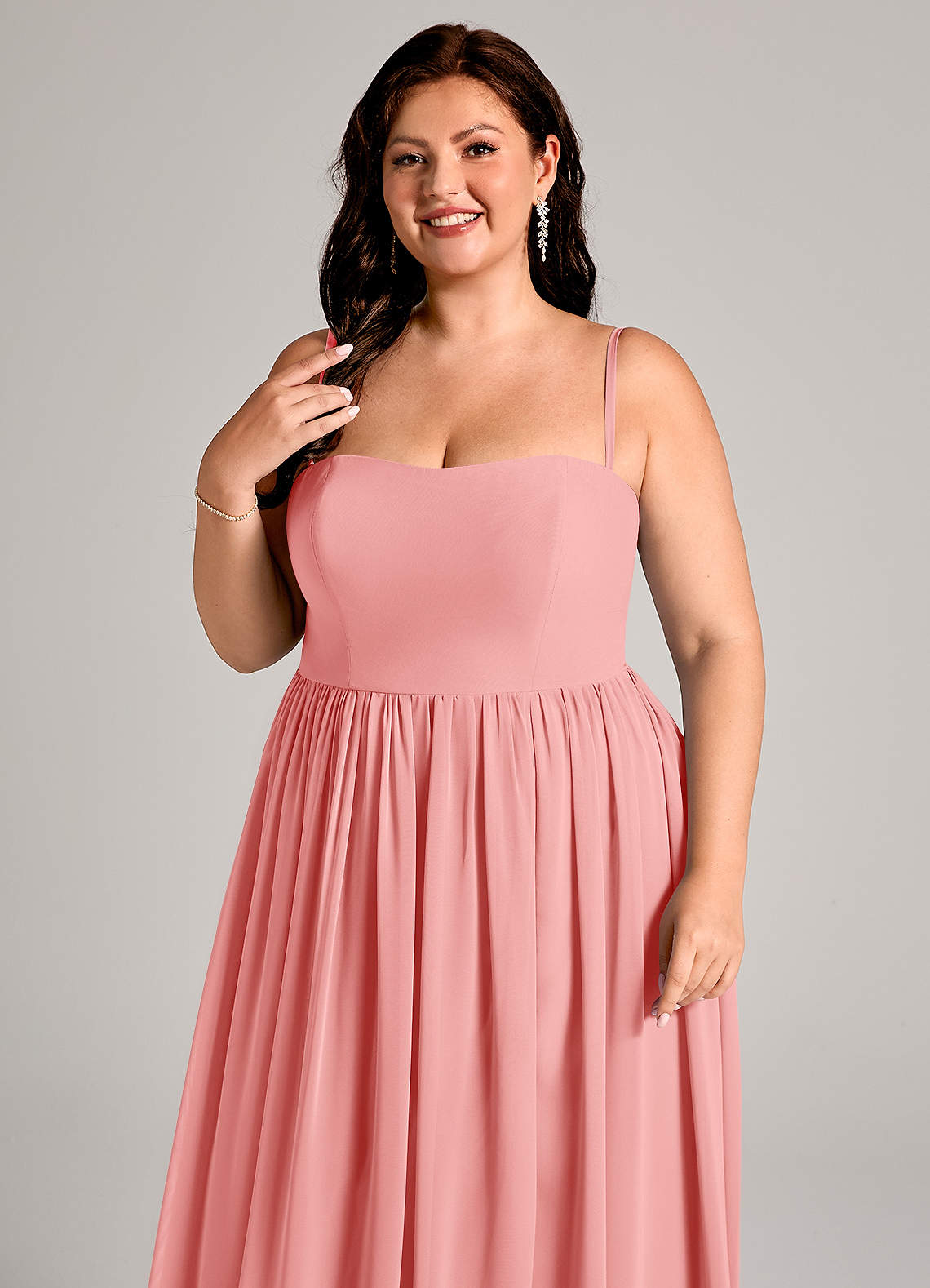 azazie coral bridesmaid dresses Calianna Chiffon elegant coral bridesmaid dresses Pleats and Flare Stretchy Swatches Size:0XL