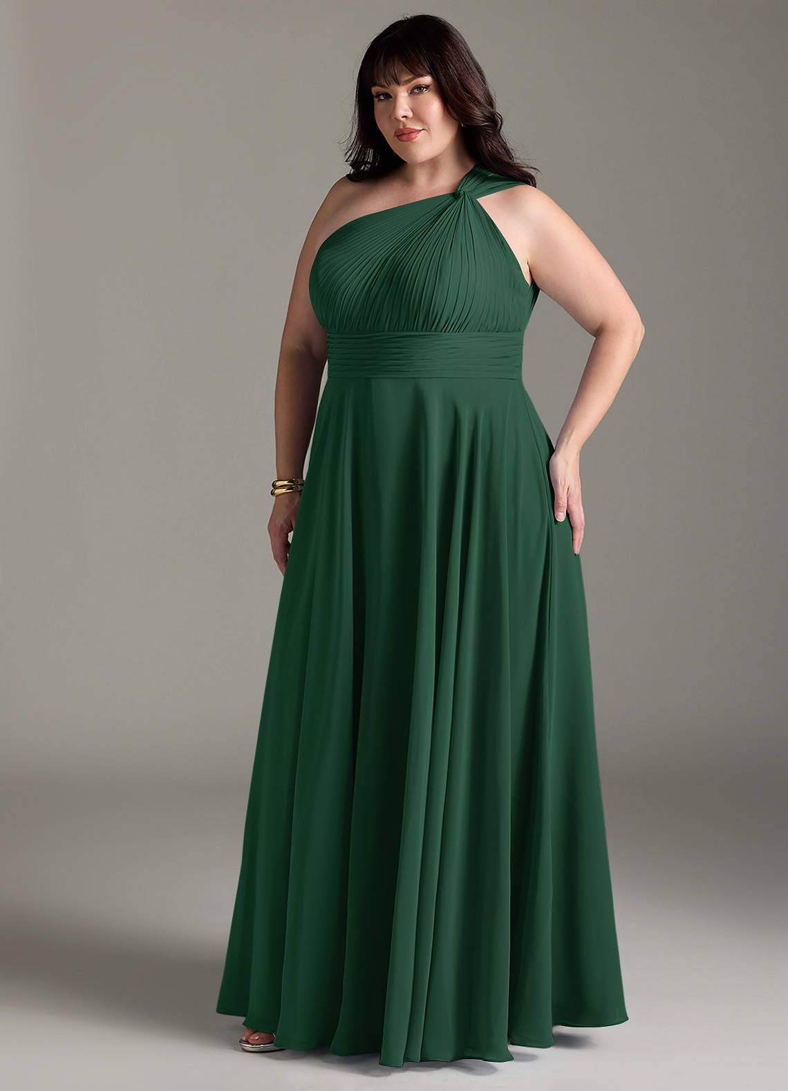 Azazie Charlize Bridesmaid Dresses Dark Green A-Line One Shoulder Chiffon Dress image10