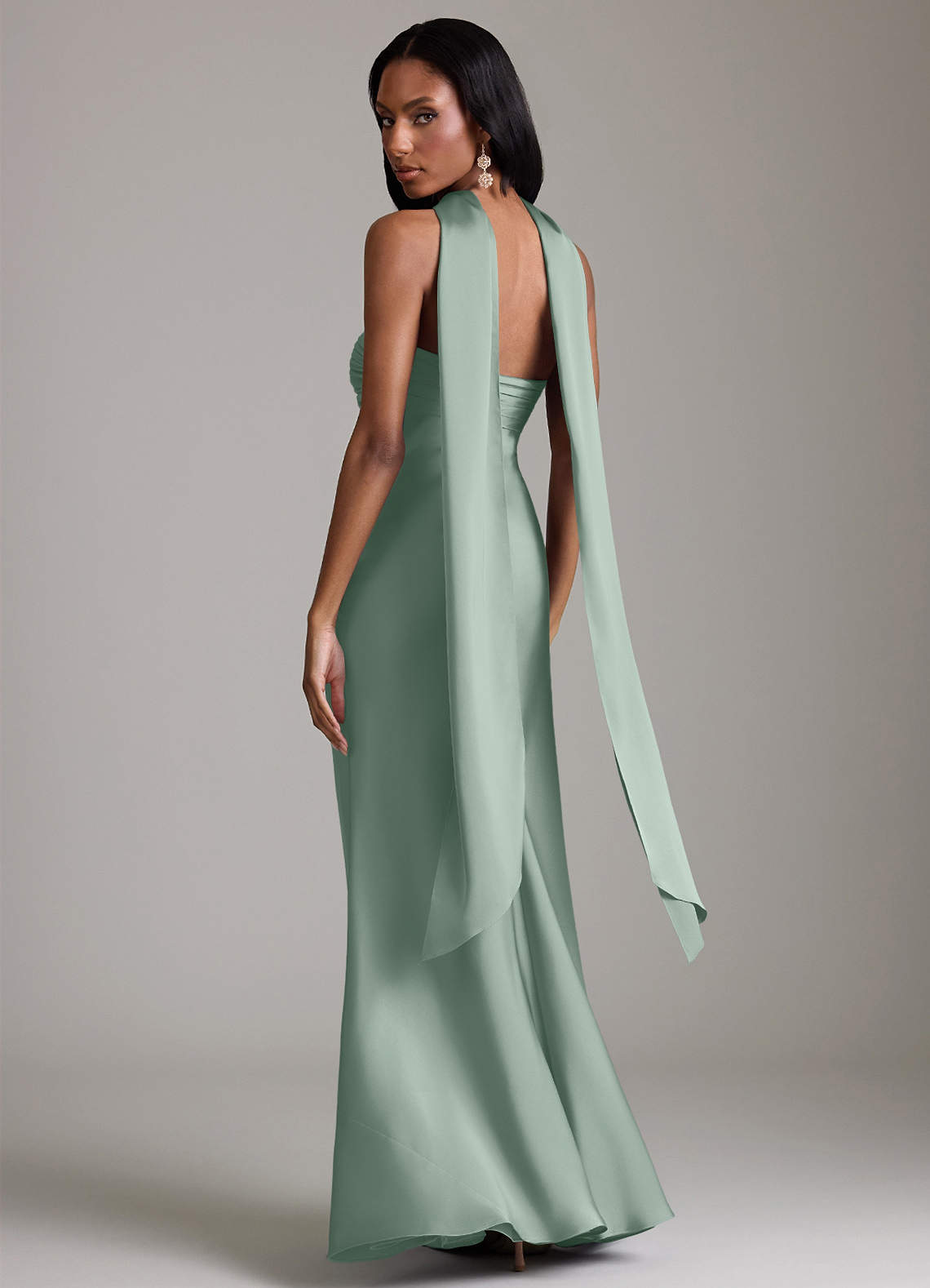 Azazie Saylor At-home Try On Dresses Agave Mermaid Strapless Stretch Satin Dress image7