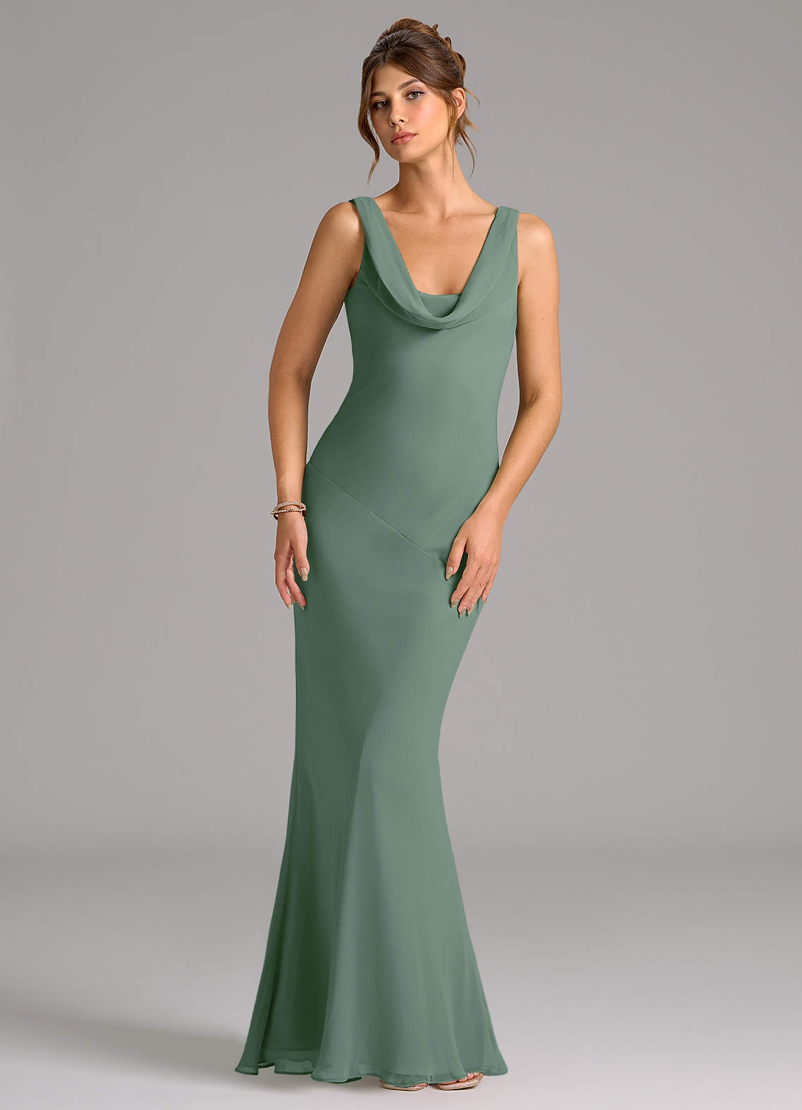 Azazie Rylina Bridesmaid Dresses Eucalyptus Mermaid Pleated Chiffon Dress image1