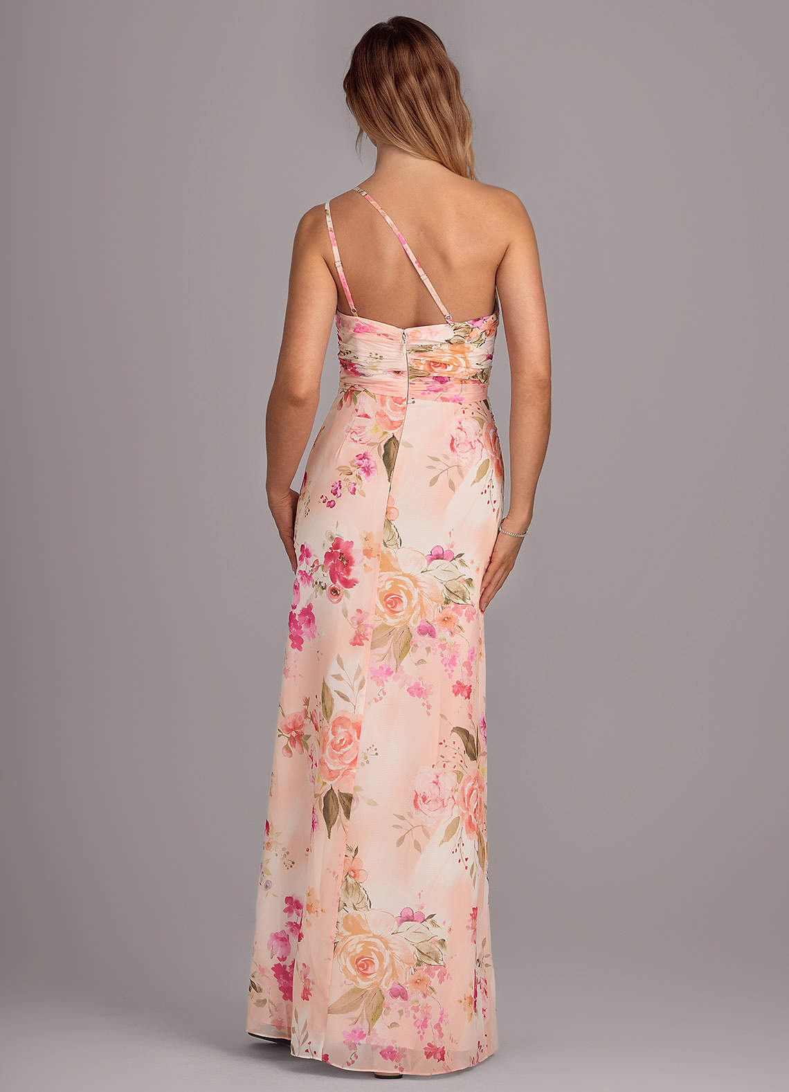 Azazie Eren Bridesmaid Dresses Abstract Bouquet Floral Sheath One Shoulder Chiffon Dress image1