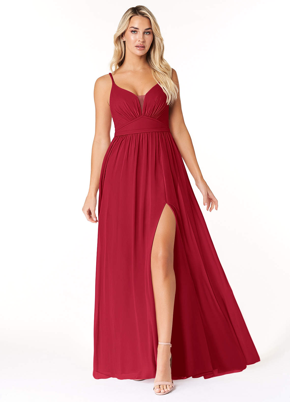 Azazie Rayna Bridesmaid Dresses Scarlet A-Line V-Neck Pleated Chiffon Dress image1