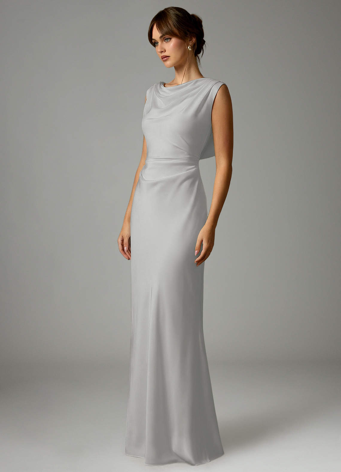 Azazie Kieryn Brudepigekjoler Havfrue Plisseret Stræk satin Gulv-længde Kjole image2