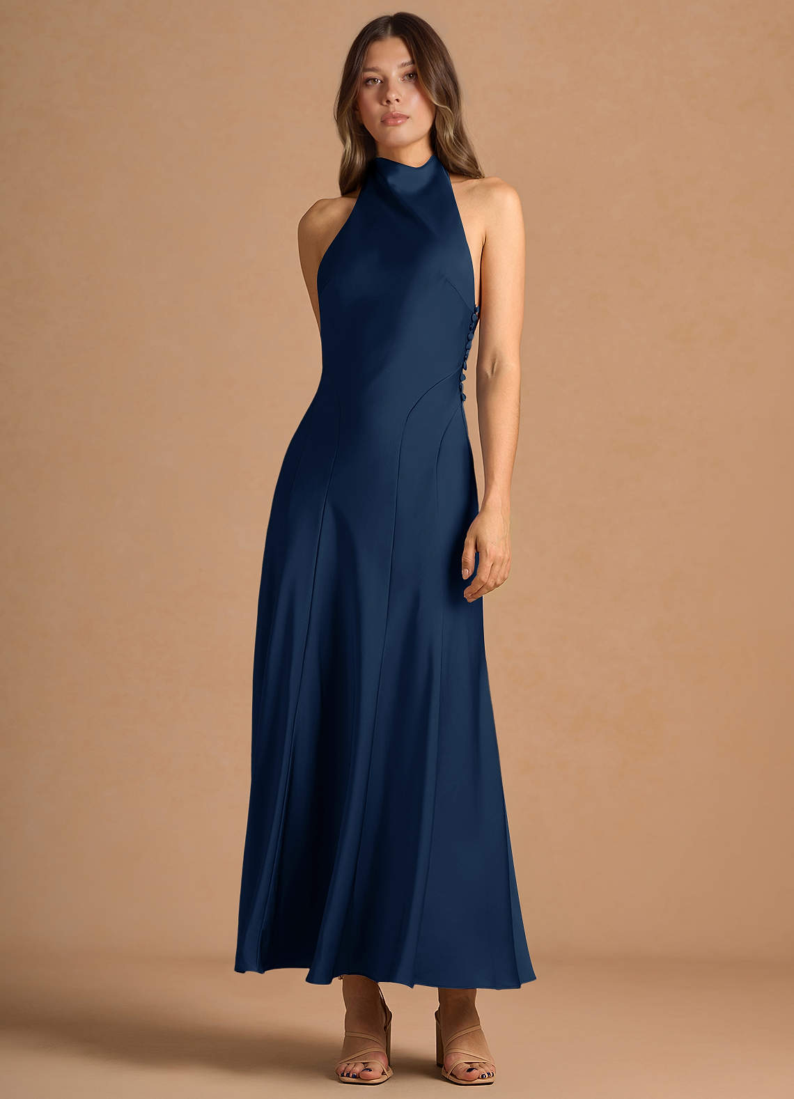 elegant navy blue maxi dress Gracy Navy Crepe Formal Maxi Dress - US 2 main image 1