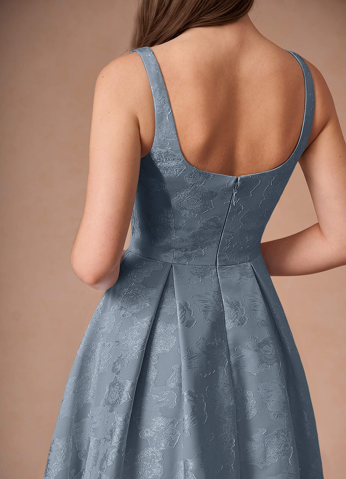 Azazie Square A-Line Midi Dresses in Dusty Blue