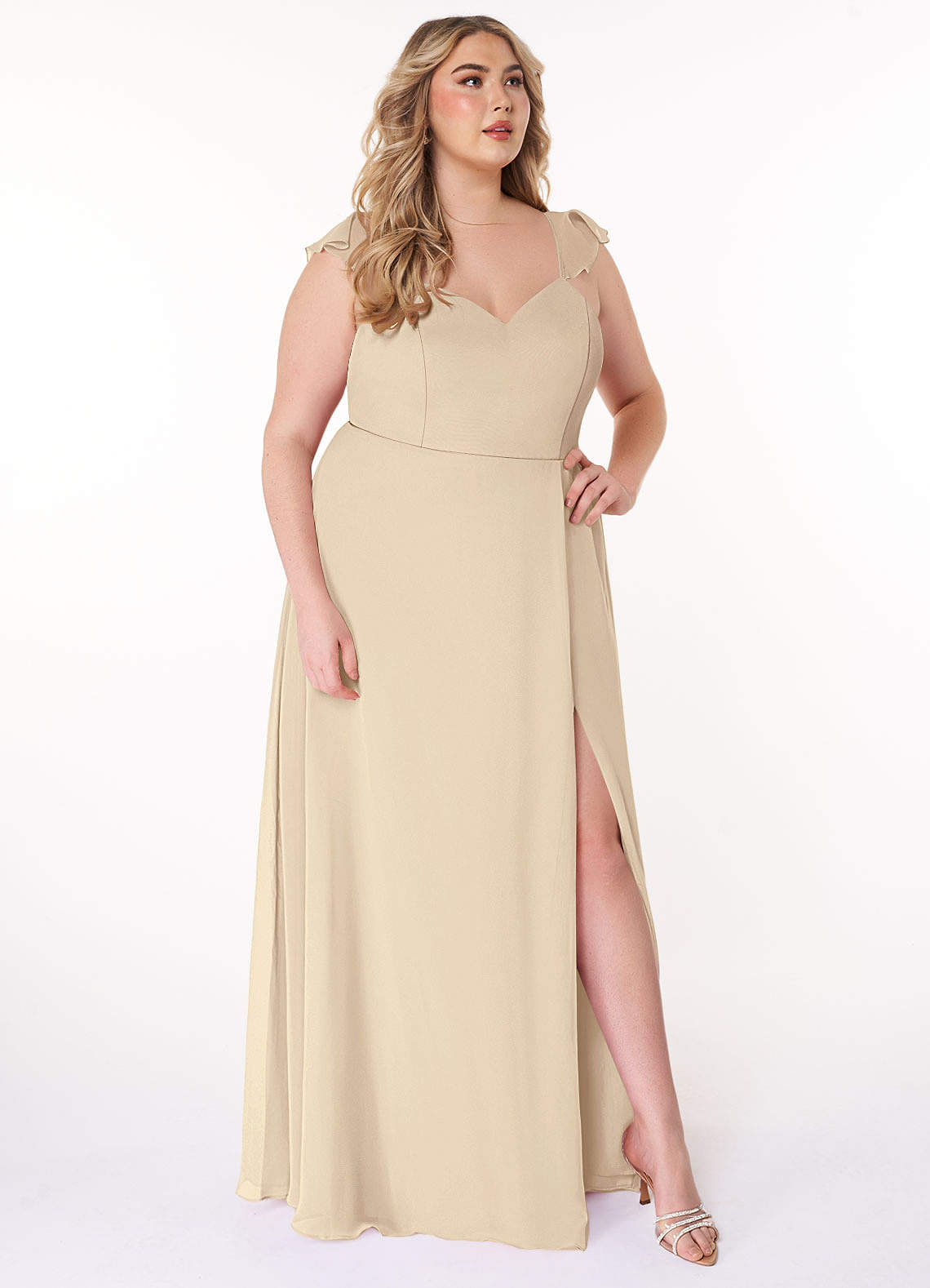 plus size champagne bridesmaid dresses Nude Champagne Wedding Dress with Sleeves main image 0